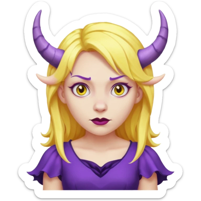 yellow hair girl with evil horns and purple dress sticker