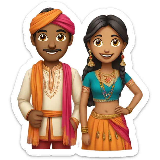 indian  girl and indian guy wearing traditional attire in 3d sticker