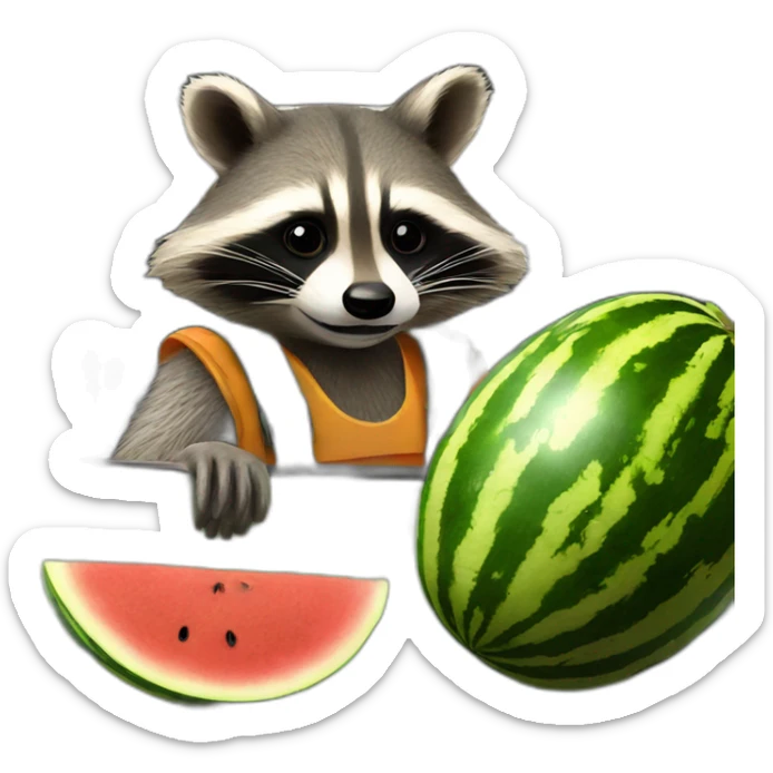 A military raccoon with a watermelon at the wheel of a car sticker