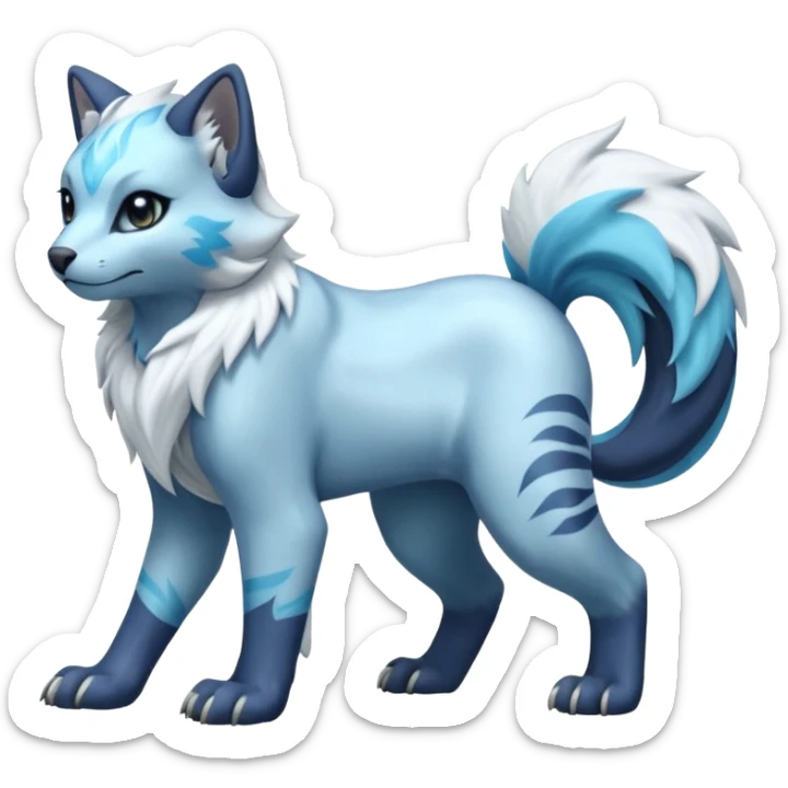 Icy scarf-covered glacial glistening glossy smooth soft flaky scaly furry flurry hyper-realistic cozy boreal boreal-lupus-Lunaray-Manectric-Absol-Luxray-Bobcat-Fakémon-fusion-animal-creature, full body  sticker