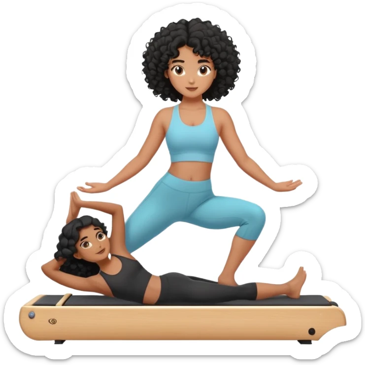 A mauritius 20 yo girl with curly long black hair doing pilates sticker