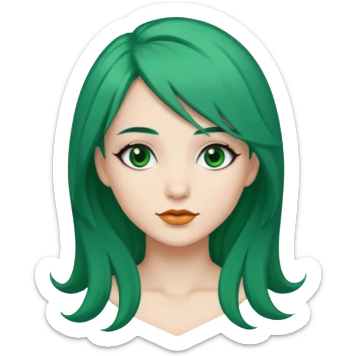 Emoji woman Emerald green hair long, fair skin, and eye black  sticker