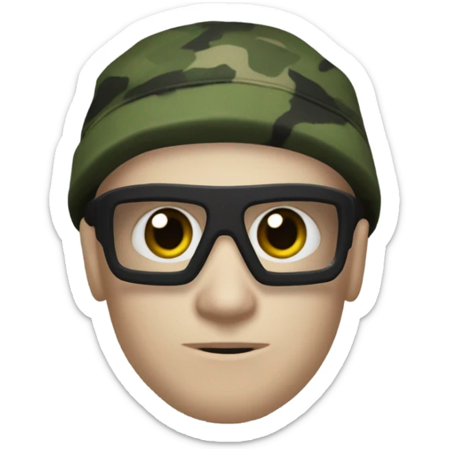 white male, pale skin, call of duty dark mask, green camo tactical gear, combat boots, black beanie, hazel eyes sticker