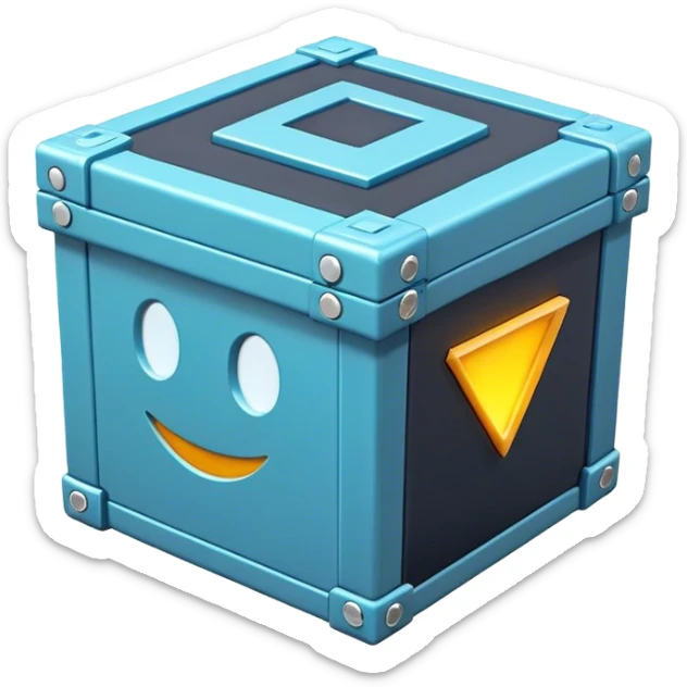 Clash of Clans aesthetic: Cinematic Playful Pixel 3D loot crate Emoji, rendered in a 3D vector-style similar to standard emojis with minimal shading and bold, simplified shapes. A compact, distinct form with signature details, softly glowing with a pixelated adventure charm. Simplified yet unmistakably iconic, highly detailed and consistent, glowing with a soft radiance and high shine. Stylized with a touch of classic pixel-art charm and a soft glowing outline, capturing the essence of a beloved gaming relic with a friendly, playful manner! sticker