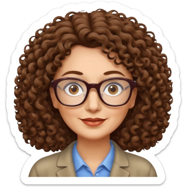 50 years old woman, curly hair, brown eyes and rectangle glasses sticker