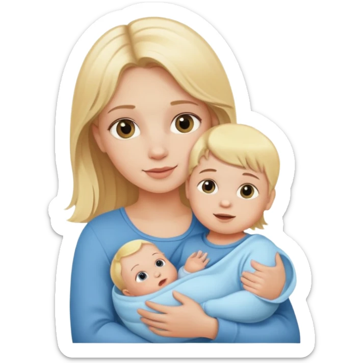 Blonde little girl holding a baby boy sticker