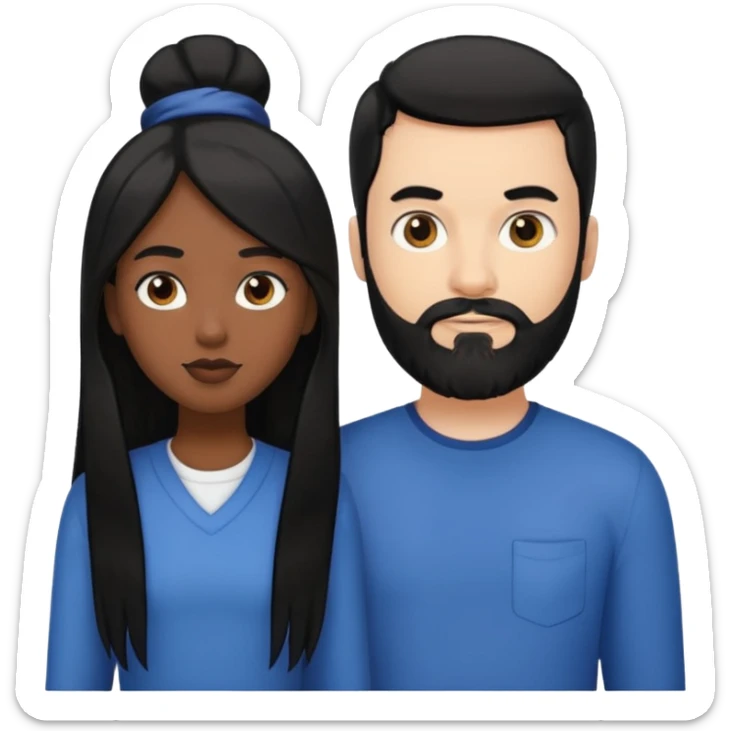 White man with black hair and black beard standing next to a black girl with long black hair sticker