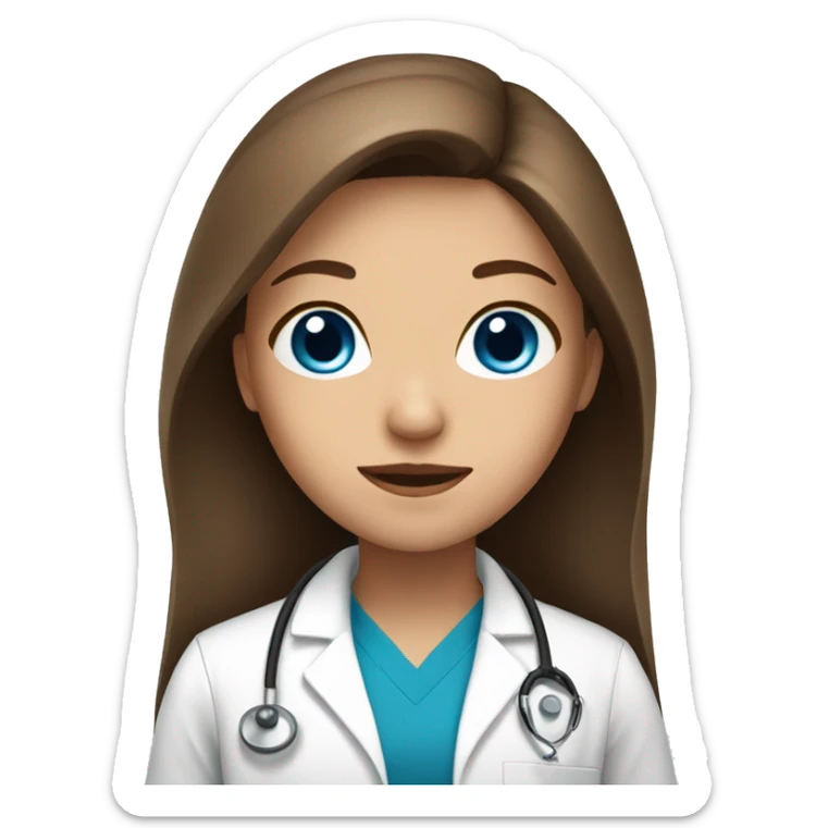 Blue eyes girl, long brown hair, dressed in a doctor uniform sticker