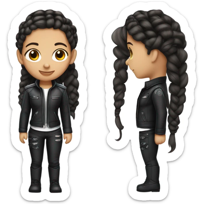 Small beautiful teenage girl with dark brown braided hair that fades to silver , wearing all black flight leathers sticker
