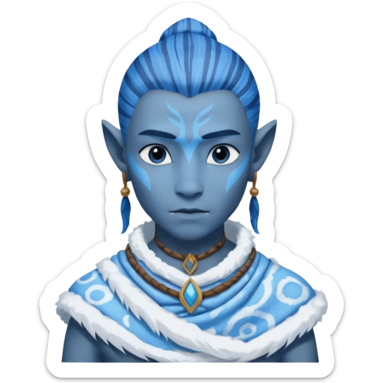 a Avatar blue skin wearing ancient animal skin cloth with snow, half body, icon sticker