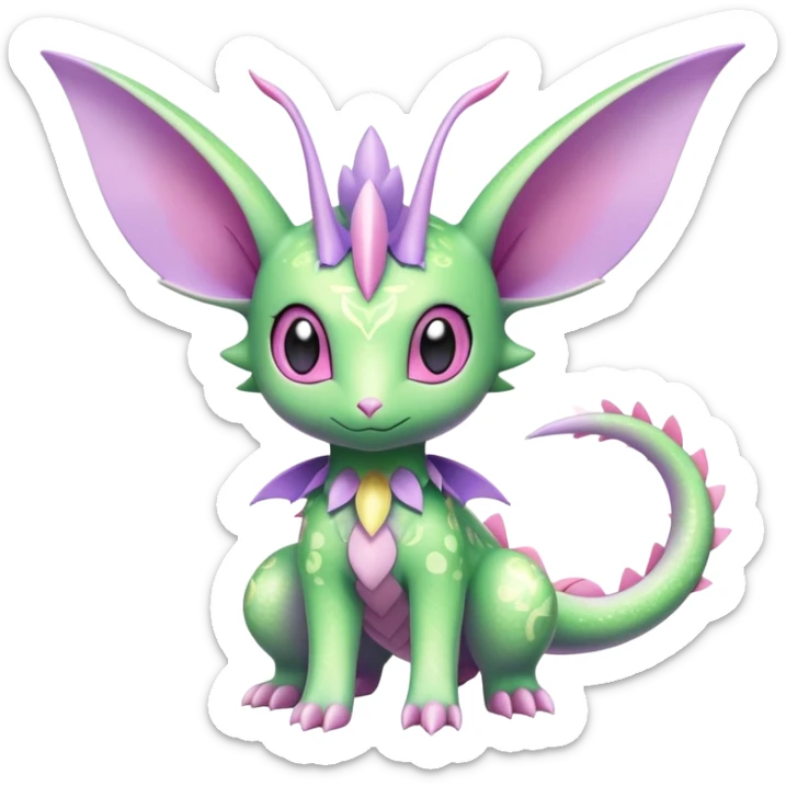 Shiny Exotic Cute Adorable Majestic Ethereal Sparkly Flygon-Espeon-Meganium-Shaymin-Hybrid-Creature with pattern-markings sticker