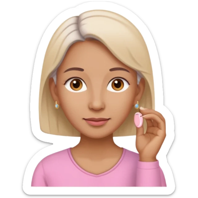 Memoji woman baju pink muka,telinga warna cream, telinga pakai alat dengar warna beinge sticker