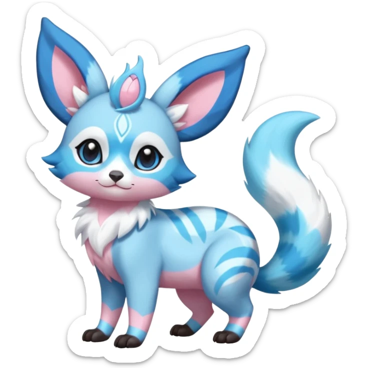 Rare realistic cute adorable epic aesthetic colorful Amaura-Sylveon-Glaceon-Civet-Genet-species-Fakemon-hybrid-creature, with markings, full body sticker