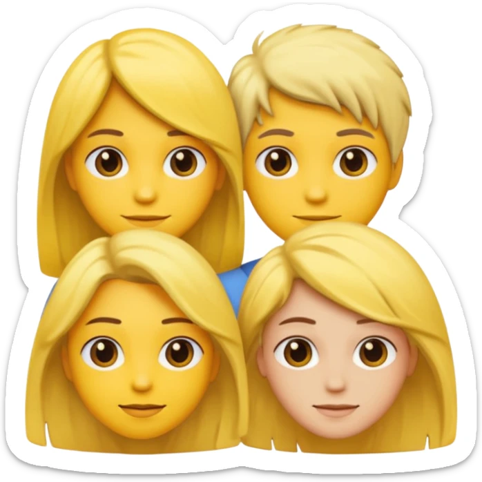 three people, all yellow emoji skin color but different hair colors next to each other  sticker