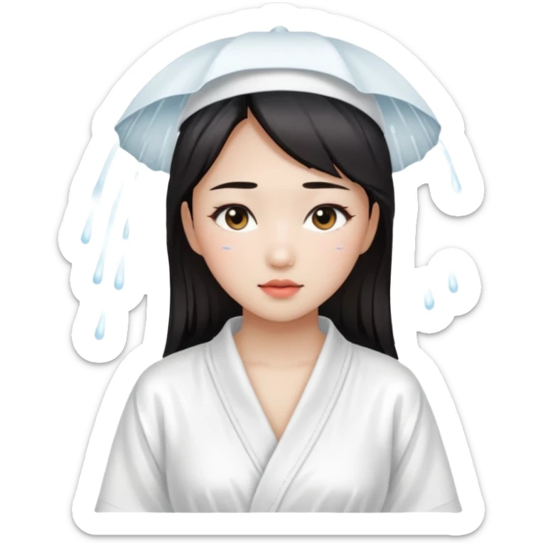 girl aesthetic emoji, asian beautiful make up white shower clothes sticker