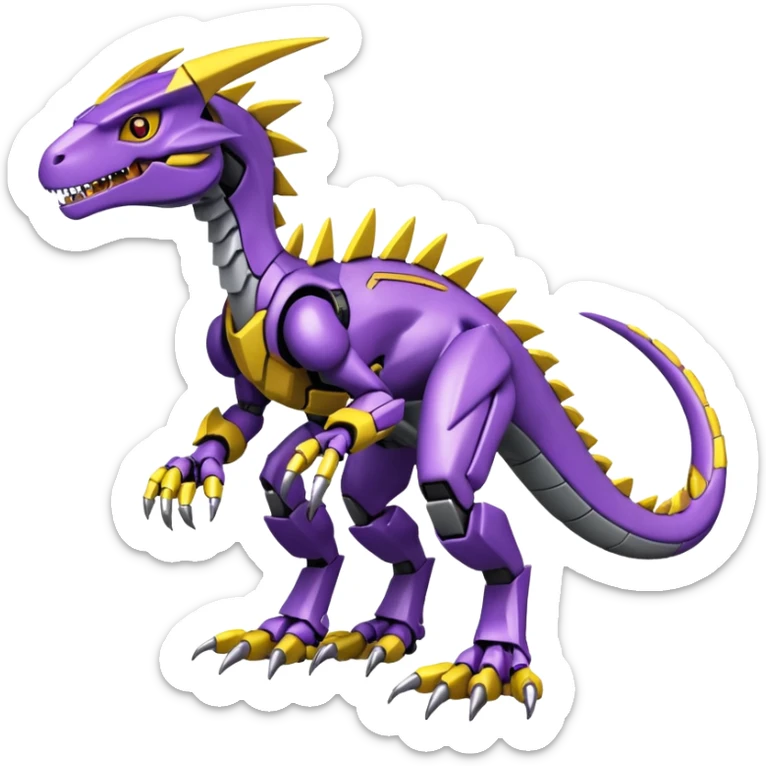 Cool Edgy Purple Yellow Digimon-Fakemon-Guilmon-Velociraptor-Dragon-Mecha full body sticker
