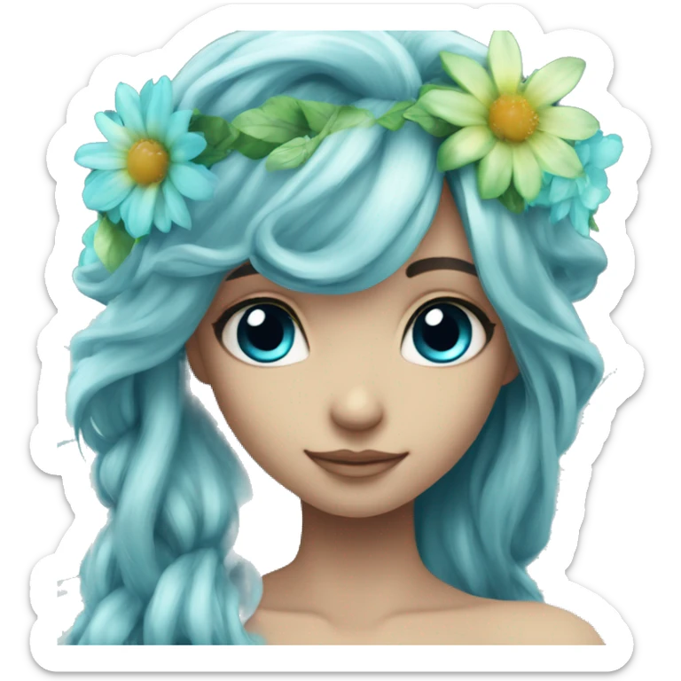 Beautiful, flower, fairy, blue, turqoise, silver, long hair, big wings sticker