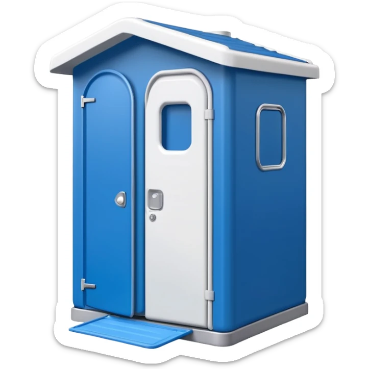 portable toilet portaloo blue with white roof door slightly open fun approachable apple emoji style sticker