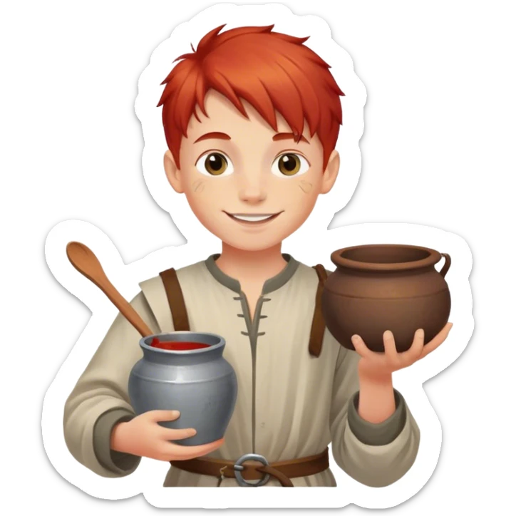 smiling painter boy 14th century with red hair and pot of paint sticker