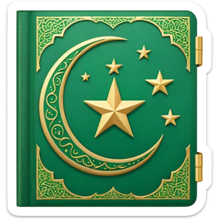 Closed Quran with the Islamic Symbol on it (moon and star) green from left to right sticker