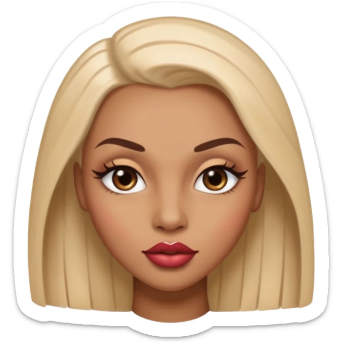 Glamourous, light brown skin tone, very beautiful woman, with big plump lips, long long lashes, with shaved head on the side and brown eyes sticker