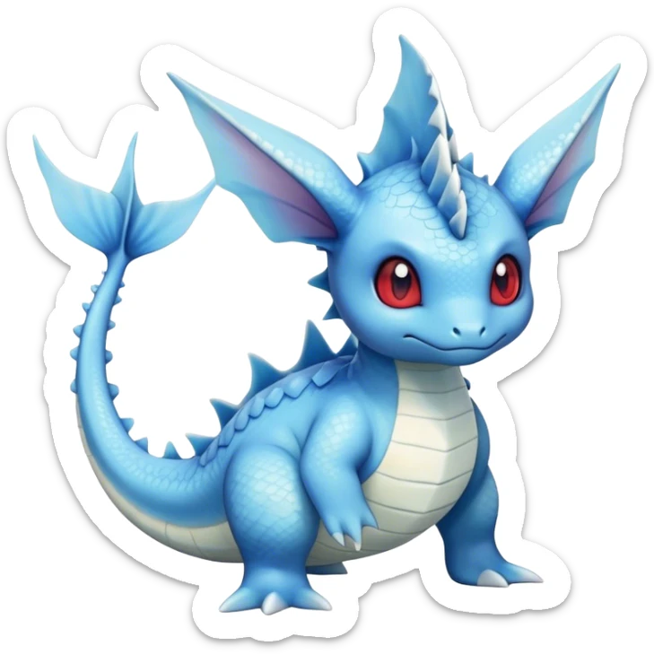 Edgy cool cute adorable Lapras-Vaporeon-creature-hybrid full body, four legs, red eyes,  sticker