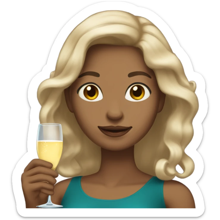“Create an emoji of a woman with medium-toned skin, long wavy hair, holding a glass of champagne.” sticker