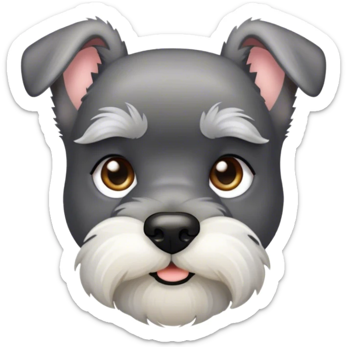 Cinematic Noble Miniature Schnauzer Portrait Emoji, Standing with a proud and stately demeanor, showcasing a sharply defined, salt-and-pepper fur with distinguished eyebrows and a confident, alert expression, simplified yet exquisitely detailed, glowing with a refined, dignified radiance, high shine, exuding intelligence and classic noble charm, soft glowing outline, capturing the essence of a noble Miniature Schnauzer that commands attention with effortless style! sticker