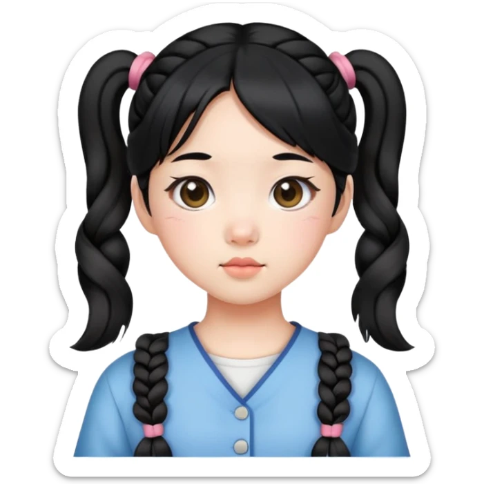 Make a Korean girl with cute pigtails and black hair sticker