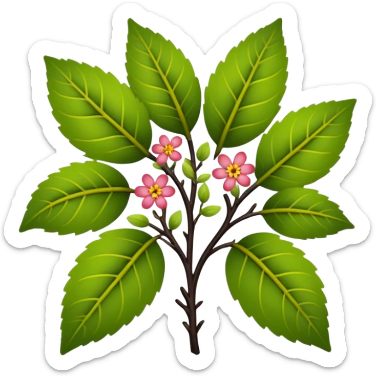 dull green leaves & colorful flowers filigree design & small fruits & ebony branches, extremely detailed, complex design sticker