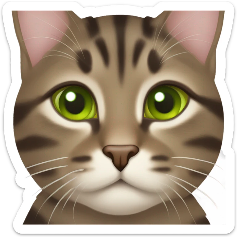 Dark Brown europen tabby cat Green eyes, beige mouth with hearts sticker