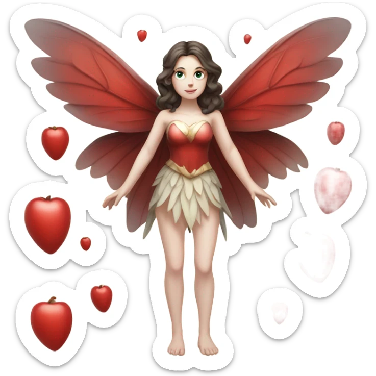 Pale skin, brunette fairy woman with red wings full body sticker