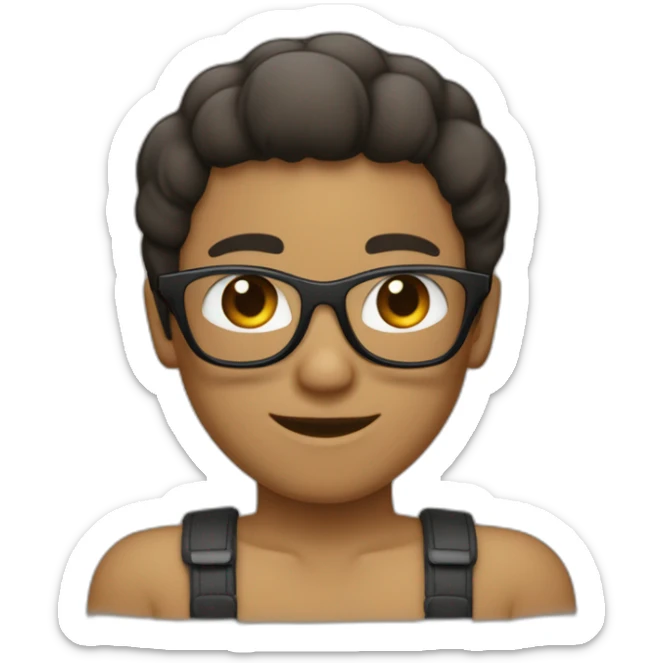 Garçon cheveux noirs et lunette avec un bob sur la tête couleurs de peaux baige sticker