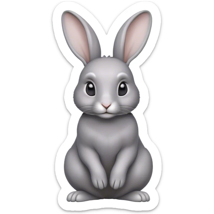 Cinematic Noble Grey Rabbit Portrait Emoji, Poised and regal, with a compact, graceful build and a smooth, elegant grey fur, long, delicate ears and deep-set soulful grey eyes, Simplified yet sharp and sophisticated features, highly detailed, glowing with a soft, dignified glow, high shine, intelligent and serene, stylized with an air of refined subtlety, focused and attentive, soft glowing outline, capturing the essence of a watchful and confident companion, so majestic it feels as though it could hop out of the screen with effortless authority! sticker