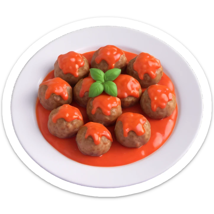 a plate of meatballs with tomato sauce, 3D emoji style sticker
