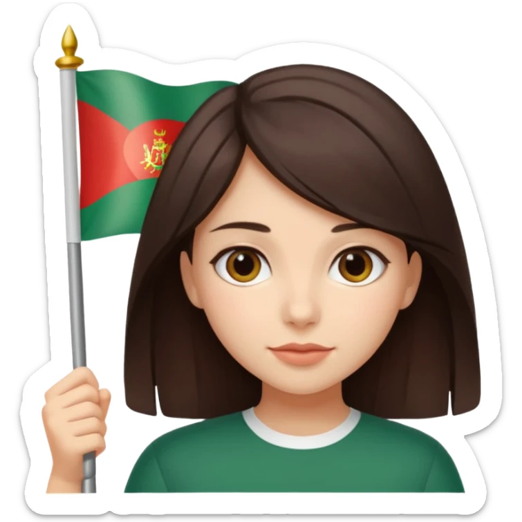 Una ragazza mora chiara con capelli medi mori con la bandiera della bulgaria tra le mani sticker