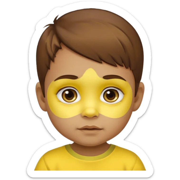brown hair baby with yellow face paint and yellow shirt sticker
