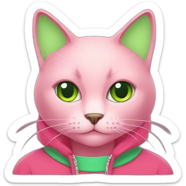 Black cat with green eyes red choker in a pink hoodie  sticker