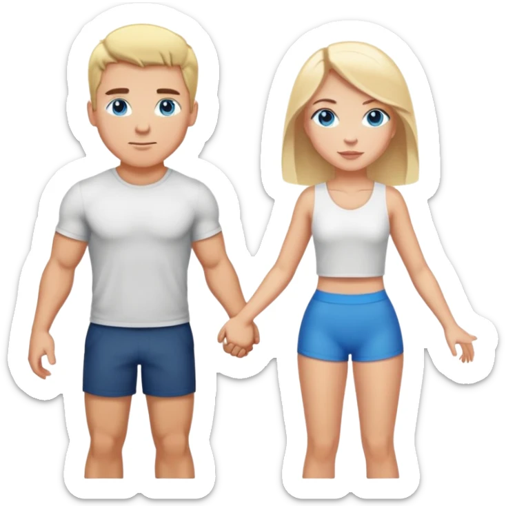 Buff and Tall white man with short black hair and white girl with long blonde hair and blue eyes holding hands sticker