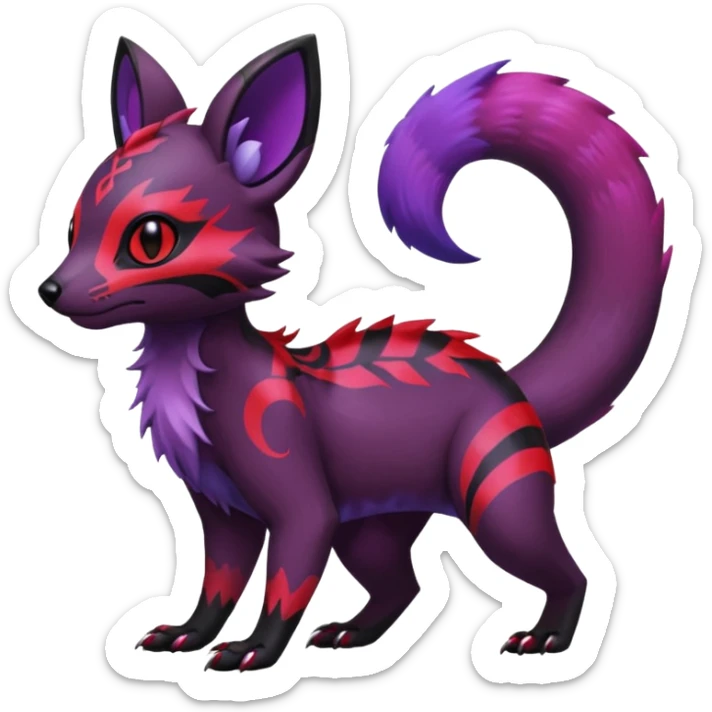 Rare exotic cute epic aesthetic gothic colorful Salandit-Eevee-Civet-species-Fakemon-hybrid-creature, with markings, full body sticker
