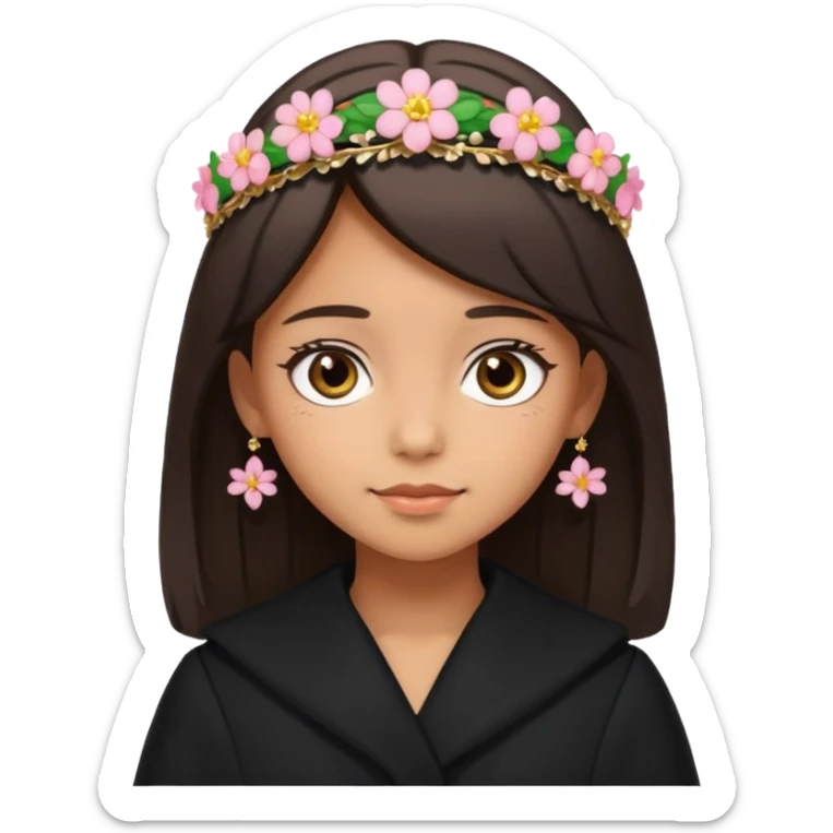 law student girl in black coat looking adorable with floral tiara sticker