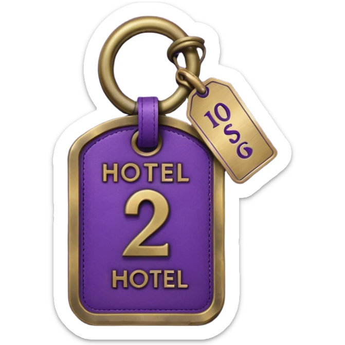 antique brass hotel key with large purple leather room number tag sticker