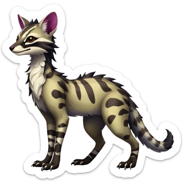 Feral Rare Fantasy dark vibrant Vernid-Sergal-Genet-species-animal-creature-hybrid by LiLaiRa, random markings, tufted ears, full body, 4 legs sticker