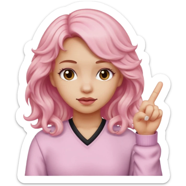 Girl in light pink with wavy hair putting up middle finger sticker
