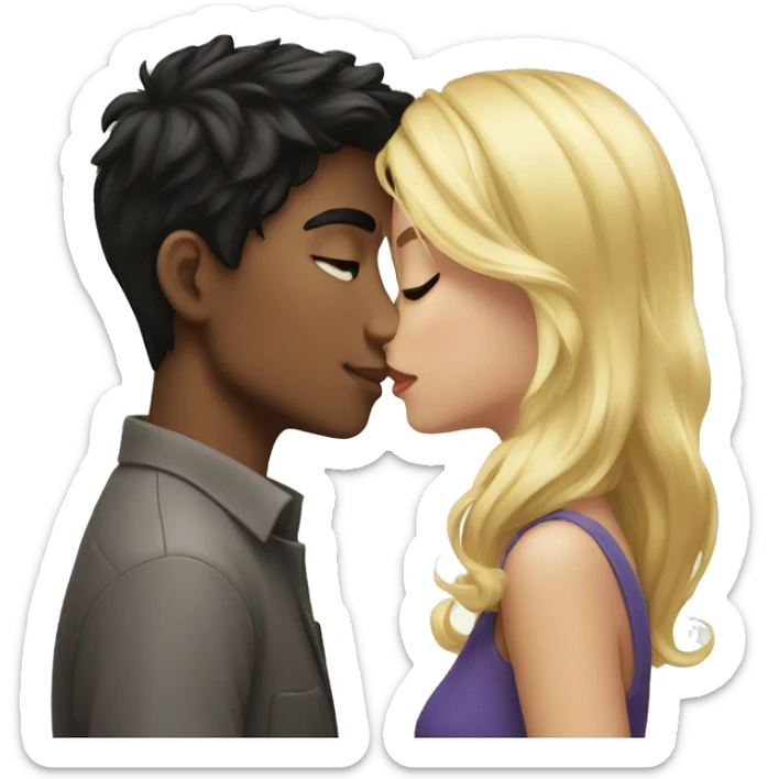 Smart black hair boy kissing blonde beautiful girl sticker