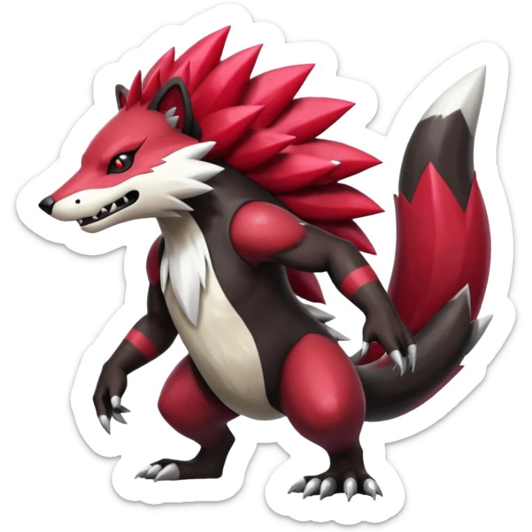 Cool edgy scaly shiny vibrant badass Skuntank-Obstagoon-Zangoose-fusion, full body sticker