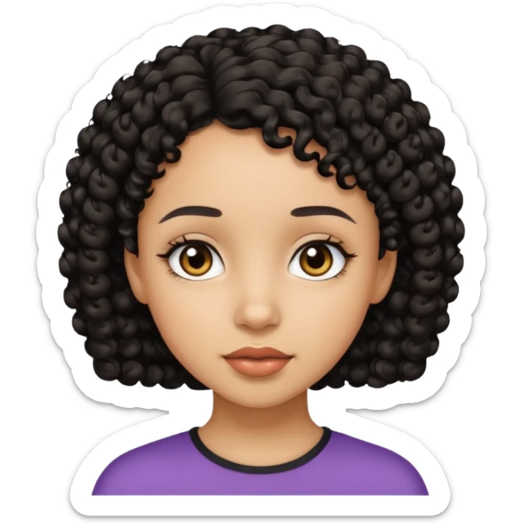 Light skin girl with black very shurt curly hair, brown eyes sticker