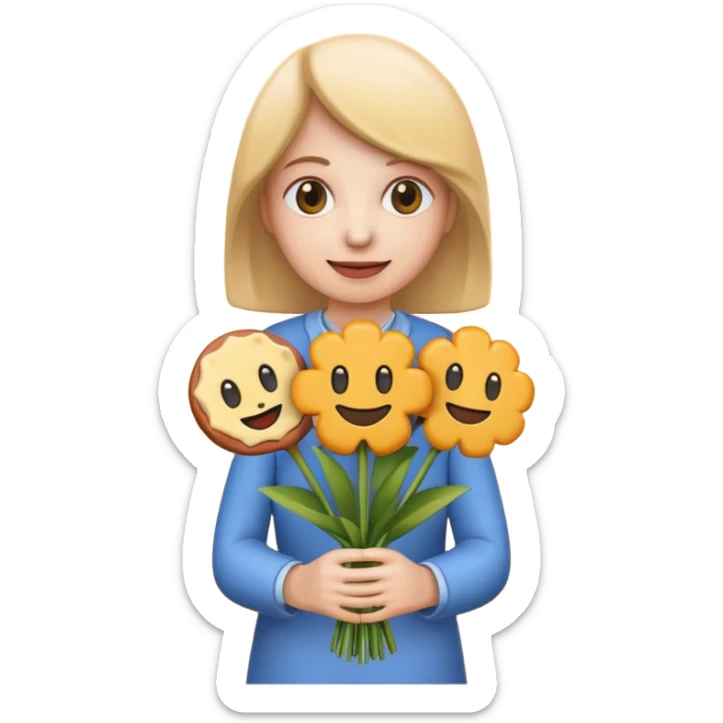 Make emoji flower bouqet from base cheese sausage, holding bouqet white color sticker