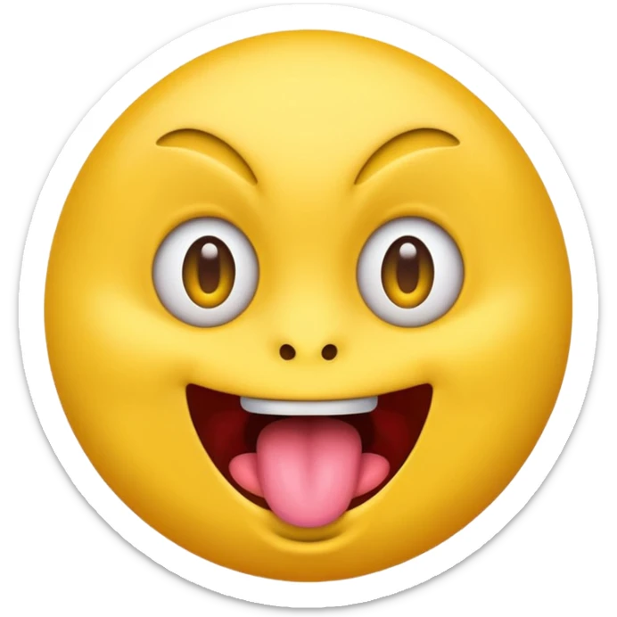 yellow emoji face with crazy eyes emerging from face and tongue sticking out wildly  sticker