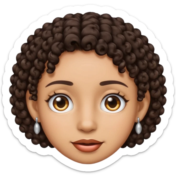 an emoji with a mixed skin color, short dark brown curly hair with 2 silver stud earrings on both ears and 2 slits on each eyebrow sticker